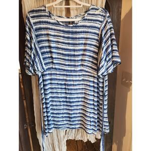 Blue and White Striped Boho Bohemian Top Blouse Flutter Sleeves Old Navy Large L